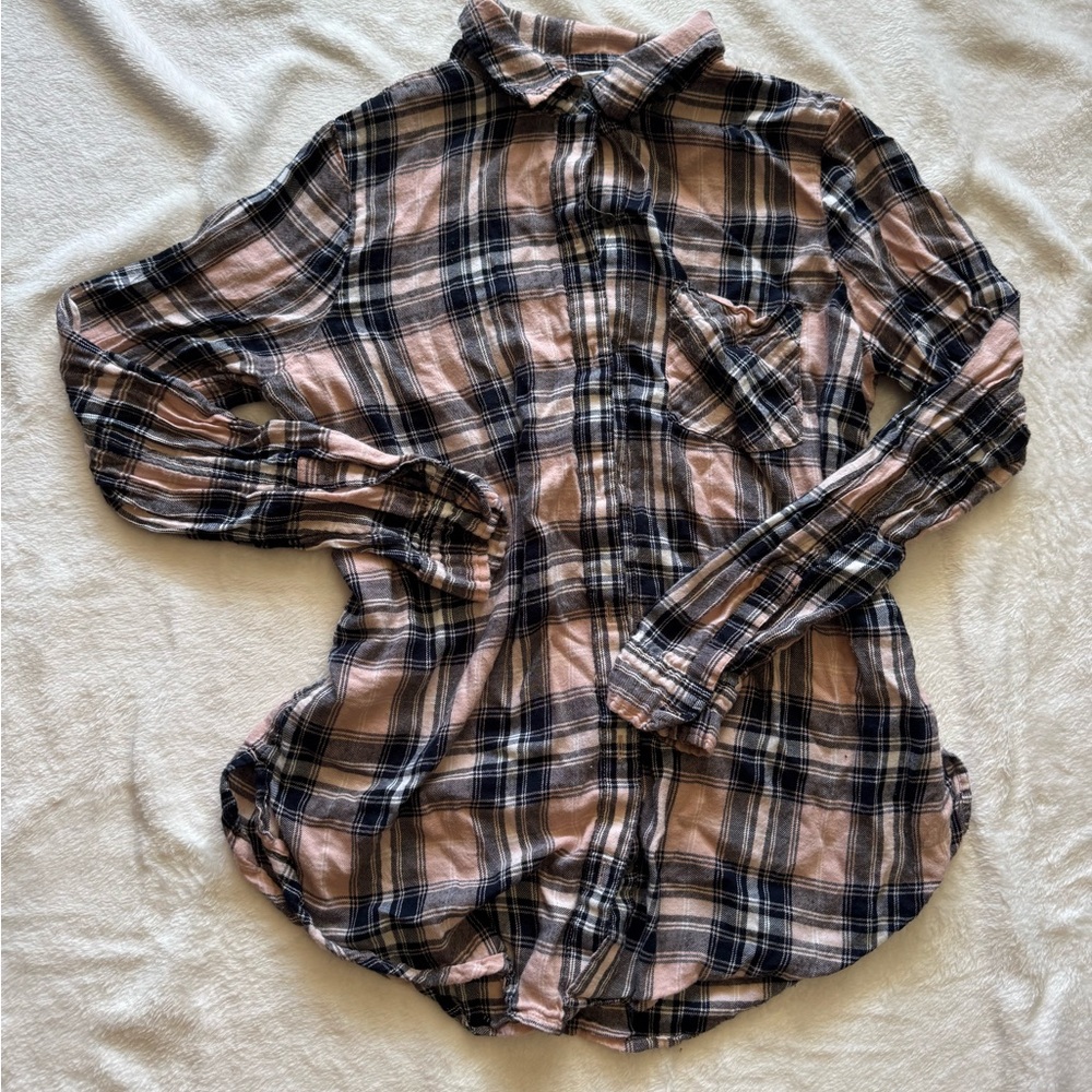 Melrose and Market Checkered Shirt in Blue and pink